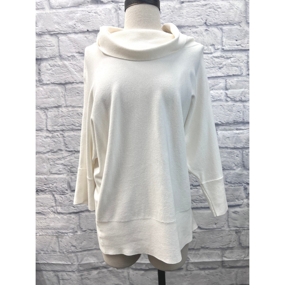 Elliott Lauren Sweater Womens L White Excellent Cowl Neck Dolman Sleeve Knit